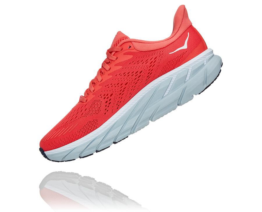 Hoka Australia One One Clifton 7 - Womens Running Shoes Red/White - JQHBT-2639